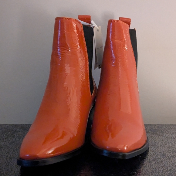 Tommy Hilfiger Orange Ankle Boots with Gold Hardware - Picture 2 of 6